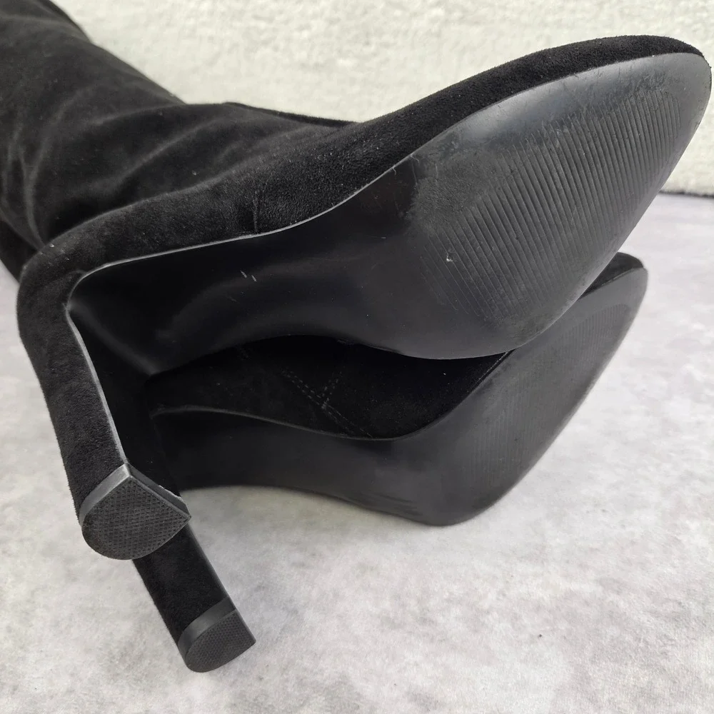 JESYNA Womens Black Faux Suede Over The Knee Block Heel Boots Size 9.5 US